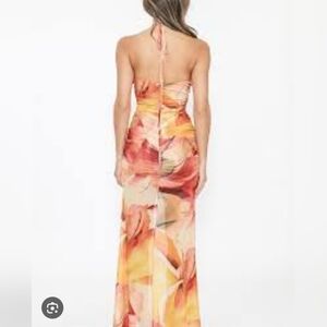 Zara Backless Strapless Maxi Dress in Peach, Coral and Yellow